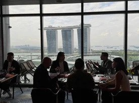 Corporate meeting near windows